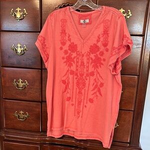 Cupio Pink Boxy Short Sleeve Blouse with Embroidery